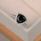2ct Engagement Ring Trillion Cut Black Diamond Halo Design 14k White Gold Finish