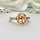 1.5ct Engagement Ring Oval Cut Peach Morganite Diamond Halo 14k Rose Gold Finish