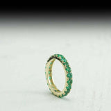 2.4ct Wedding Band Round Green Emerald Stackable Eternity 14k Yellow Gold Finish