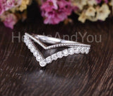 0.5ct Round Cut Moissanite Chevron Bezel Set Wedding Band 14k White Gold Plated