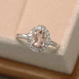 1.4ct Engagement Ring Oval Cut Peach Morganite Ballerina 14k White Gold Finish