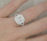 1.9ct Cushion Cut Diamond Engagement Ring Halo Split Shank 14k White Gold Finish
