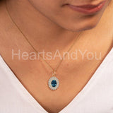 2ct Oval Cut Simulated London Blue Topaz Dual Halo Pendant Chain 14k Gold Plated