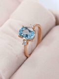 1.3ct Oval Cut Blue Aquamarine Diamond Trilogy Engagement Ring 14k RoseGold Over