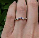 1ct Round Blue Sapphire Wedding Band Five Stone Minimalist 14k White Gold Finish