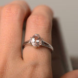 2ct Engagement Ring Oval Cut Morganite Split Shank Trilogy 14k White Gold Finish