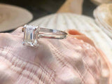 1.5ct Engagement Ring Emerald Cut Diamond 4 Prong Solitaire 14k WhiteGold Finish