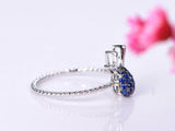 1.3ct Round Cut Blue Sapphire Engagement Ring Deer Antler 14k White Gold Finish