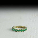 2.4ct Wedding Band Round Green Emerald Stackable Eternity 14k Yellow Gold Finish