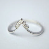 0.1ct Round Cut Moissanite Stackable Chevron Wedding Band 14K Yellow Gold Plated
