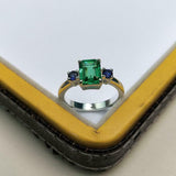 2ct Engagement Ring Green Emerald Cut Sapphire Accent Trilogy 14k WhiteGold Over