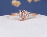 1ct Baguette Cut Simulated Peach Morganite Cluster Ring 14k Rose Gold Plated