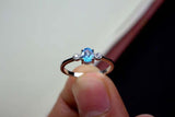 0.25ct Engagement Ring Oval Cut Blue Topaz Minimalist Trilogy 14k WhiteGold Over