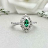 2.3ct Engagement Ring Marquise Cut Green Emerald Dual Halo 14k White Gold Finish