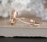 1ct Pear Cut Simulated Peach Morganite Milgrain Bridal Set 14k Rose Gold Plated