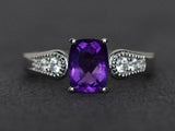 2.2ct Cushion Cut Amethyst Diamond Accent Solitaire Ring 14k White Gold Finish