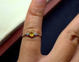 0.3ct Engagement Ring Oval Cut Yellow Sapphire Three Stone 14k White Gold Finish