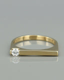0.10Ct Round Cut Diamond Unique Signet Minimalist Ring 14K Yellow Gold Finish