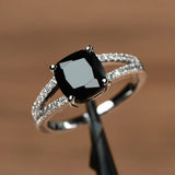 Split Shank Engagement Ring 1.8ct Cushion Cut Black Diamond 14k WhiteGold Finish