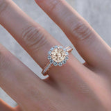 4.5ct Round Cut Peach Morganite Floral Halo Engagement Ring 14K Rose Gold Finish