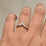 0.1ct Round Cut Moissanite Chevron V Stackable Women Ring 14K Yellow Gold Plated