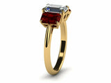 2ct Emerald Cut Diamond Garnet Sides 3Stone Engagement Ring 14k Yellow Gold Over