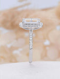 2.1ct Emerald Cut Diamond Halo Solitaire with Accents Ring 14k White Gold Finish