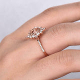 2.4ct Engagement Ring Oval Cut Morganite Sunburst Diamond 14k Rose Gold Finish