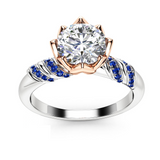 1ct Round Cut Diamond Engagement Ring 14k Dual Tone Finish Lotus Flower Design