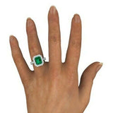 4Ct Green Emerald Diamond Accents Halo Engagement Ring Women 14K White Gold Over