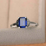 1ct Emerald Cut Sapphire Engagement Ring Flower Solitaire 14k White Gold Finish