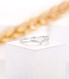 0.2ct Round Cut Moissanite Curved Minimalist Wedding Band 14k White Gold Plated