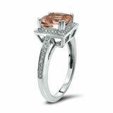 4.5ct Cushion Peach Morganite Engagement Ring 14K White Gold Over Diamond Halo