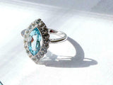 1.7ct Marquise Blue Aquamarine Engagement Ring Milgrain Halo 14k White Gold Over