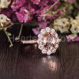 1.2ct Oval Cut Simulated Morganite Halo Flower Engage Ring 14k Rose Gold Plated