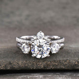 2.3ct Engagement Ring Round Cut Diamond Crown Bridal Set 14k White Gold Finish