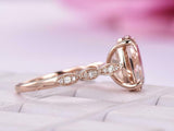 2.8ct Oval Cut Morganite Milgrain Solitaire with Accents Ring 14k Rose Gold Over