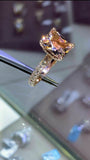 3.5ct Radiant Cut Peach Morganite Gatsby Rich Engagement Ring 14k Rose Gold Over