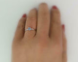 0.5ct Engagement Ring Round Cut Aquamarine Minimalist Trilogy 14k WhiteGold Over