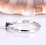 0.5ct Princess Cut Blue Sapphire Stacking Engagement Ring 14k White Gold Finish