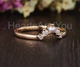 0.5ct Round Simulated Diamond Chevron Curved Pearl Wed Band 14k Rose Gold Plated