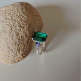 2.6ct Green Emerald Cut Round Sapphire Accent Solitaire Ring 14k White Gold Over