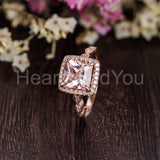 1.2ct Princess Cut Simulated Morganite Halo Engagement Ring 14k Rose Gold Plated