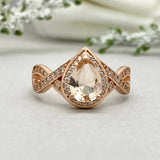 2ct Engagement Ring Pear Cut Peach Morganite Split Shank Halo 14k Rose Gold Over