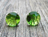 2ct Round Cut Green Peridot 4 Prong Solitaire Stud Earrings 14k WhiteGold Finish