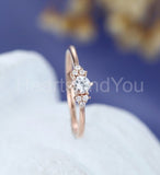 0.5ct Round Cut Moissanite Unique Cluster Engagement Ring 14k Rose Gold Plated