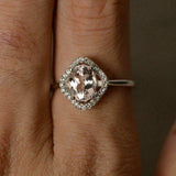 1.5ct Oval Cut Peach Morganite Engagement Ring 14k WhiteGold Over Halo Solitaire