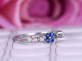 0.5ct Round Cut Blue Sapphire Minimalist Engagement Ring 14k White Gold Finish