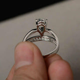 Crown Design Engagement Ring 2ct Pear Cut VVS1D Diamond 18k White Gold Finish