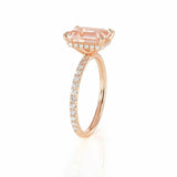 4Ct Emerald Cut Morganite Round Diamond Accent Engagement Ring 14K RoseGold Over